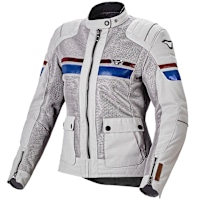 Macna Ladies Fluent Textile Jacket - Light Grey / Blue / Red